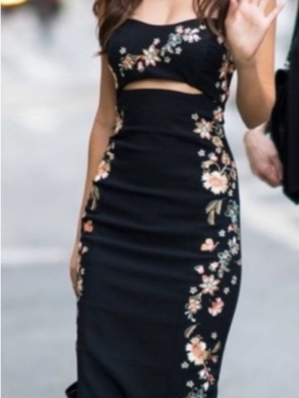 Cinq A Sept Black Floral Embroidered strapless dress
